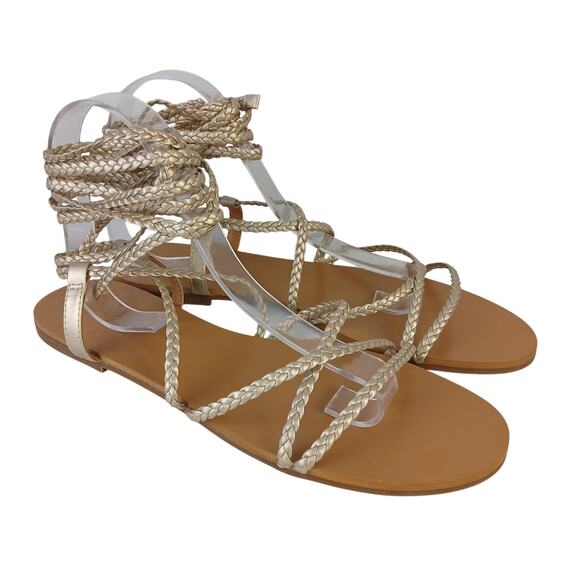J.Crew SZ 10 Gold Braided Lace-Up Sandals Style BH869 NEW - Picture 2 of 8